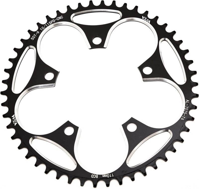 YBEKI 110BCD Chainring - CNC Machined 7075-T6 Aluminum Narrow-Wide Chainwheel for Road Bikes (36-58T Options) | 8-12 Speed Compatible | Ultra-Lightweight | Anti-Drop Design ﻿ (Black/Red) - Image 1